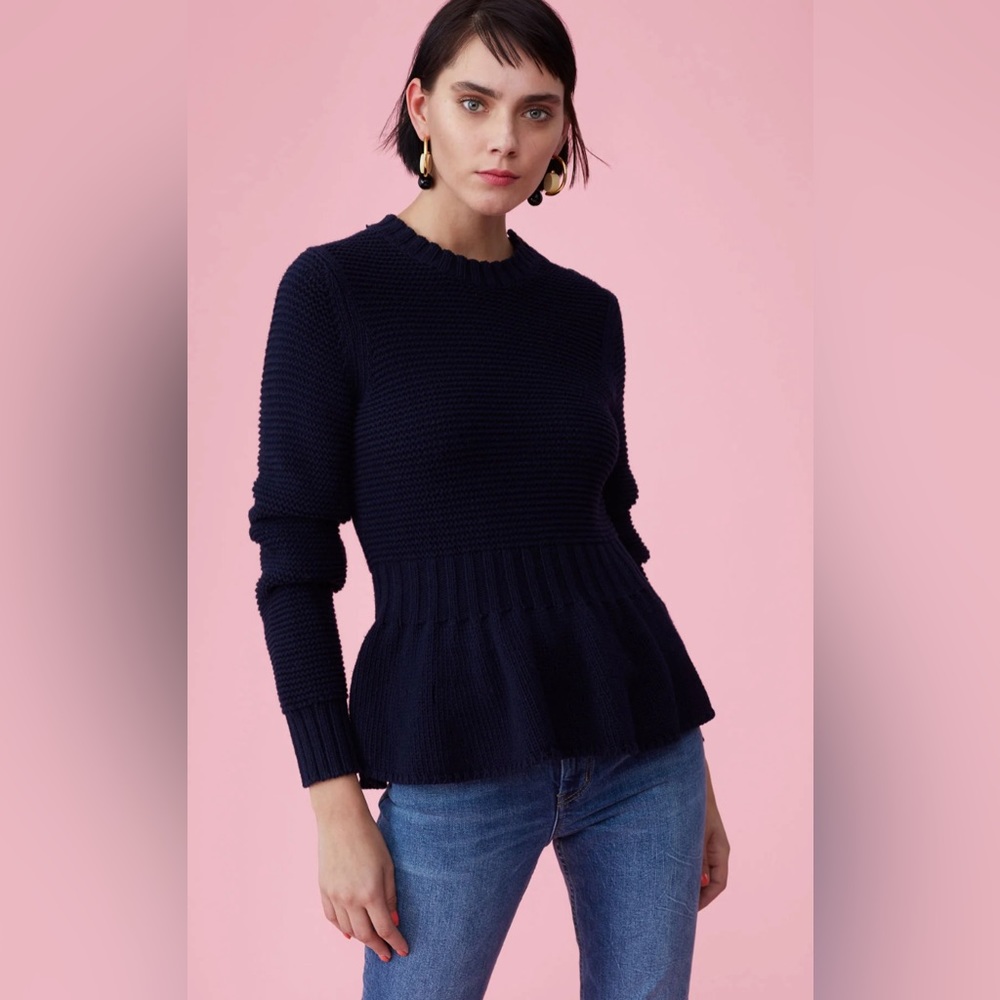 Rebecca Taylor Navy blue peplum chunky long sleeve wool cotton sweater XS